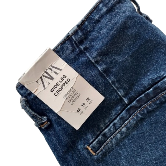 Zara Wide-Leg Crop Jeans Size 10 NEW NWT Patch Pockets NEW NWT - Picture 8 of 13